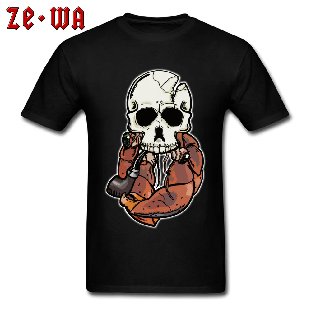 Family Men T-Shirt Pipe smoking Hermit Skull Tops Shirts Cotton Fabric Round Collar Short Sleeve Sweatshirts Classic Pipe smoking Hermit Skull black