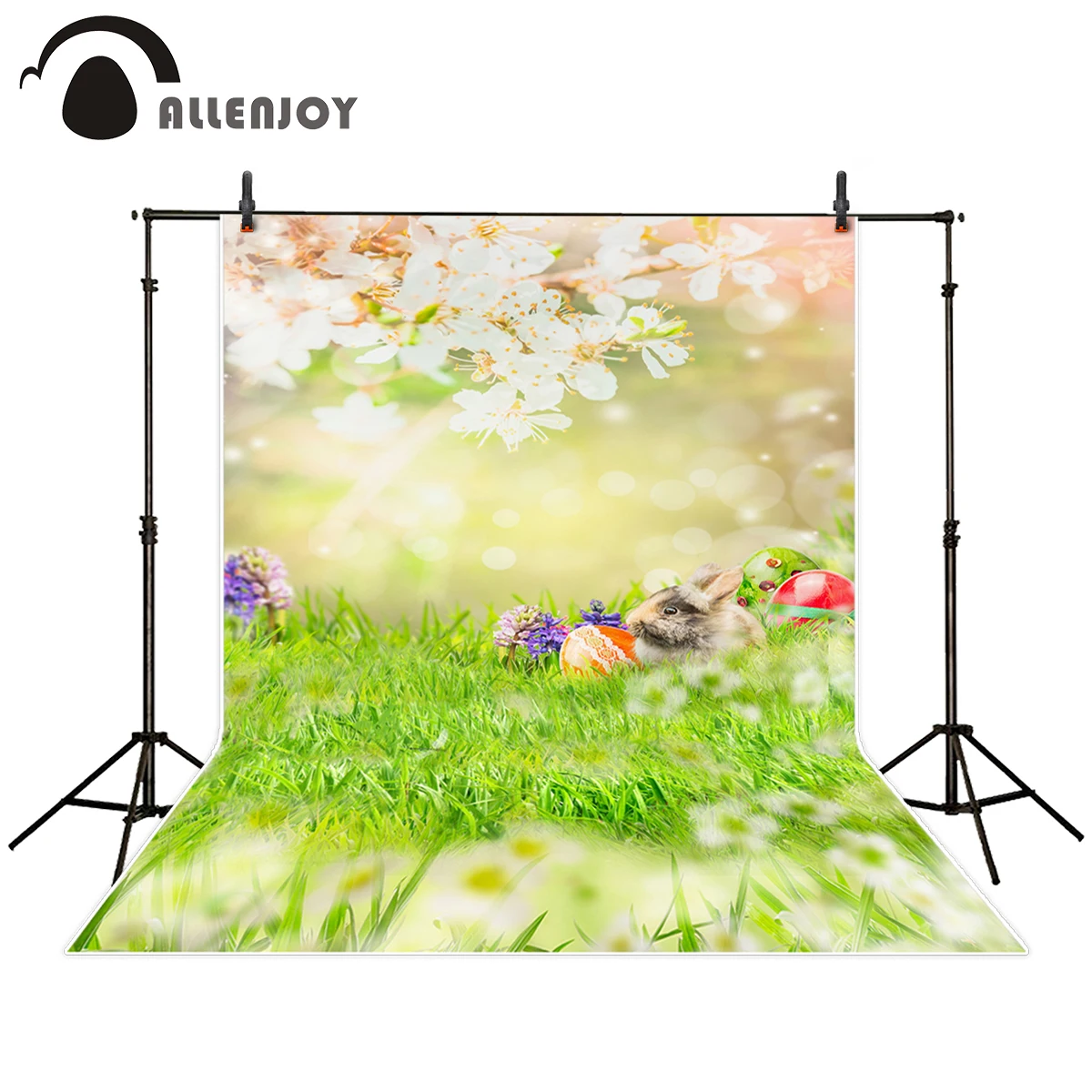 

Allenjoy photography backdrop easter spring egg flower rabbit bokeh halo grass background photo studio photo prop custom