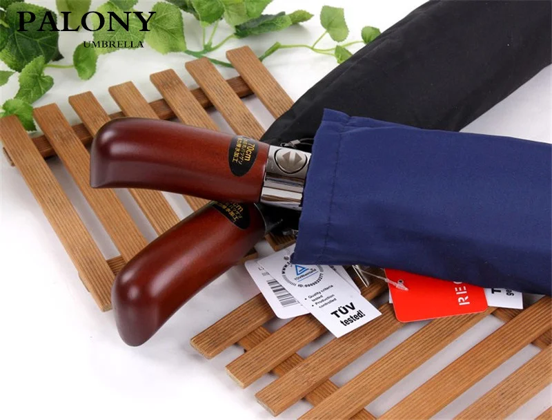 

Double Layers Big Umbrellas Men Automatic Umbrella Windproof PALONY Rain 3 Folding Wooden Handle Fishing Male Parasol For Man