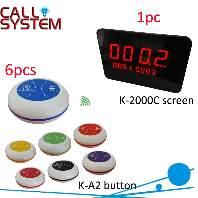 Top Popular Coffee Shop Service Restaurant Waiter Buzzer Table Call Button Guest Paging System(1 display 6 button)
