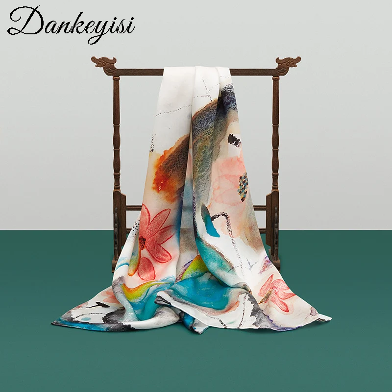 

DANKEYISI Brand Real Silk Scarf Women Shawl Female Floral Print Spring Autumn 100% Silk Scarves Wraps Hijab Scarf Headband