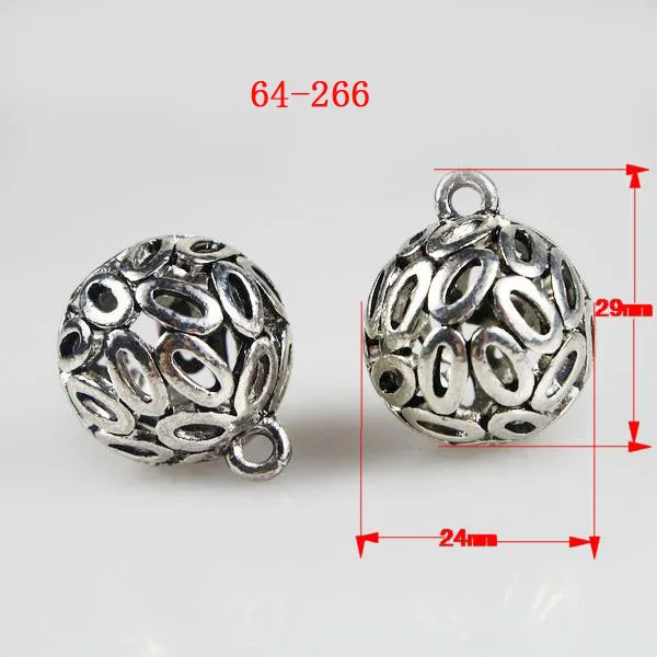 

free shipping 4pcs 64-266 alloy filigree ball pendant 24mm beads charm tibetan antiquated silver hollow out pendant