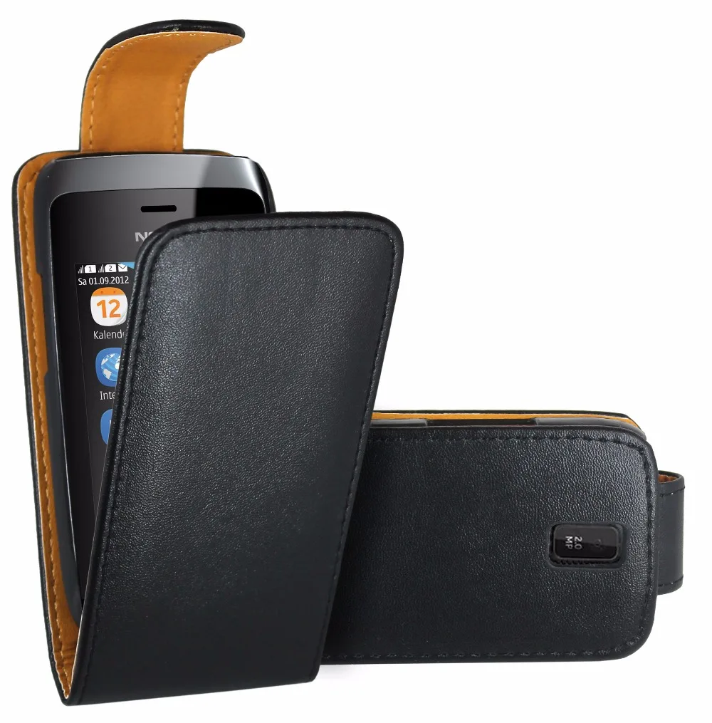 Черный кожаный чехол книжка премиум класса для Nokia Asha 308 309 / Dual Sim|covers for nokia|case covercover