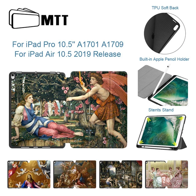 

MTT Oil Painting Case For iPad Pro 10.5 inch Soft TPU Back PU Leather Fold Smart Cover For iPad Air 10.5" With Pen Holder fundas