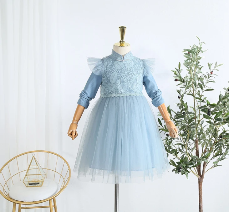 

5305 New Embroidery 2Pcs Princess Baby Girl Dress Christmas Fall Party Wedding Kid Dress For Girl Wholesale Thanksgiving Clothes