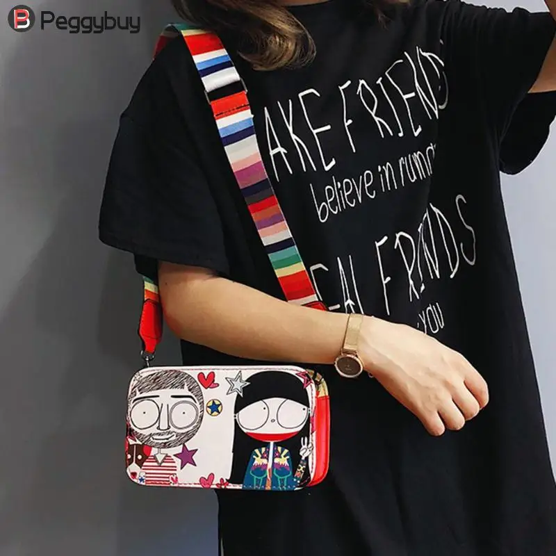 

2018 Street Women Crossbody Bag Graffiti Female Pu Leather Bags Mini Handbags Girls Zipper Flap Bag