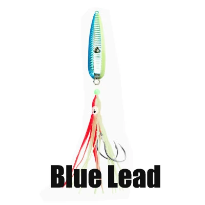 1pcs Octopus Fishing Lures 80g-150g Luminous Jig Slow Jig Bottom Ship Lures Metal and Octopus Skirt with Assist Hook - Цвет: Blue Lead