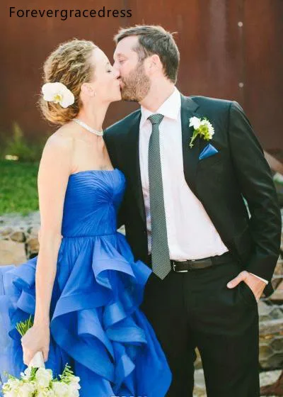 Tier Ruffle Skirts Royal Blue Wedding Dresses 2019 Latest A Line Strapless Country Garden Bridal Gowns Party Dress Arabic BC0275  151 (5)