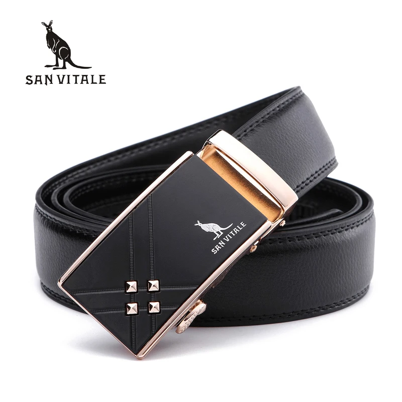 

SAN VITALE Men's Belts Genuine Leather Luxury Designer Automatic Buckle Straps Male for Dress Jeans Cintos Masculinos Ceinture