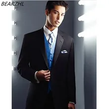 Черный Пром костюм для мужчин смокинги для женихов свадебные костюмы ужин одежда жениха 3 предмета