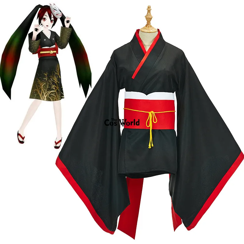 

Vocaloid Hatsune Miku Melanism Kimono Yukata Uniform Dress Outfit Anime Cosplay Costumes