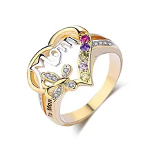 Новинка, модное Золотое кольцо с сердцем и надписью «Love MOM», цветные кольца с фианитами для женщин, ювелирные изделия, подарок на день рождения матери