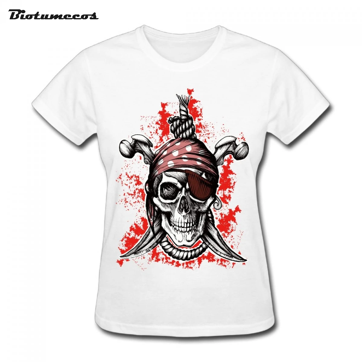 Femmes T-shirts À Manches Courtes T-shirt de Femmes Un Œil Crâne Pirate Deux couteaux Accrocher Lui-Même Par Corde t-shirt Ladie Tops plus la taille WTK139
