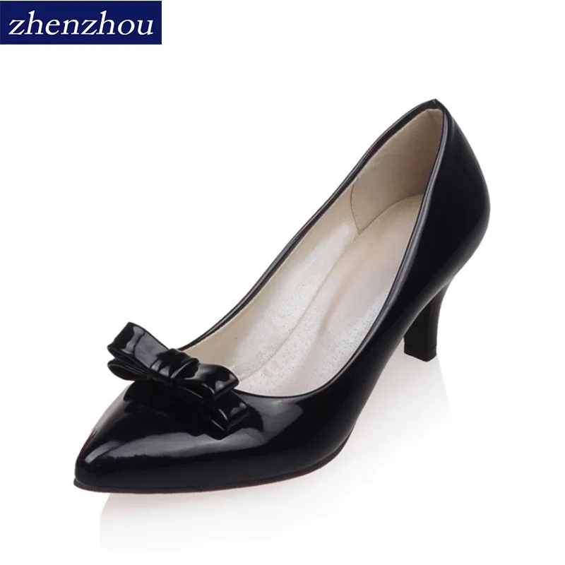 

Free shipping Zhen zhou 2017 spring and autumn new high heel point bow tie shallow mouth and work women's shoes in 4 colors