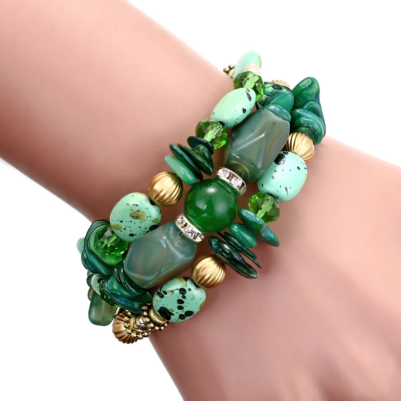 

YAOLOGE 3pcs/set Fashion High Quality Bohemia With Colorful Gem Long Wrap Detachable Beaded Bracelets Bangles Women With