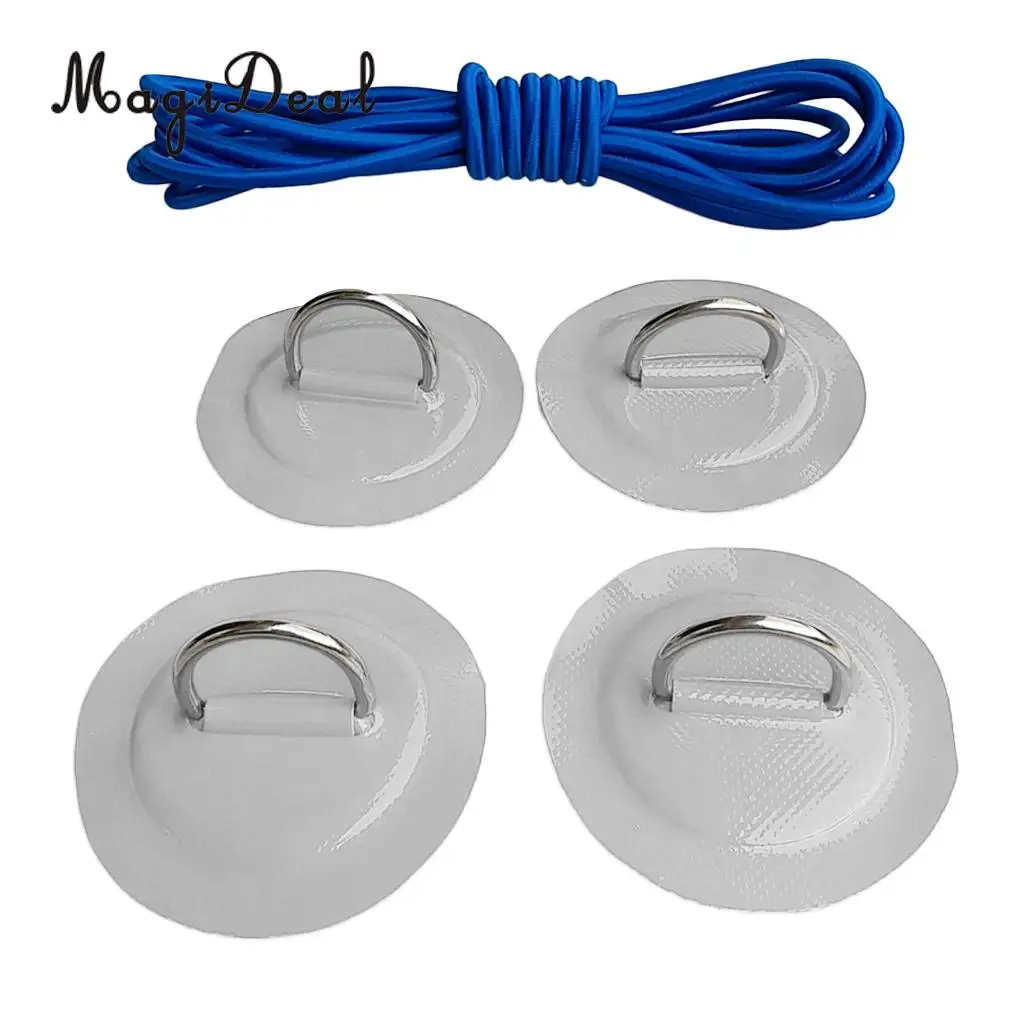 Set 4 Durable Strong Marine 316 Stainless Steel D-Ring Patch/Pad Shock Rope for PVC Inflatable Boat Kayak Fishing Raft Dinghy