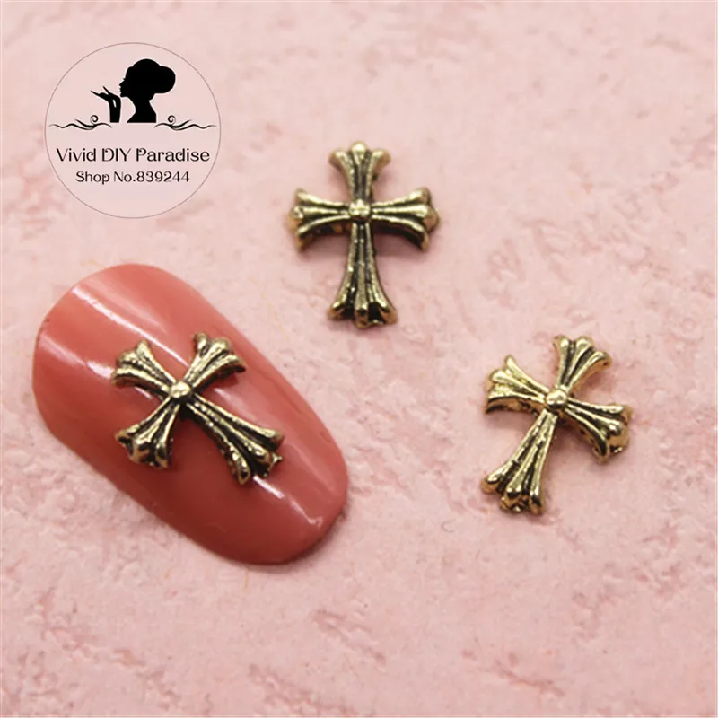 20pcs 11*9mm 3D Antique Bronze Alloy Cross Charms Nail Art Decoration
