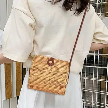 

Fashion Women Girl Rattan Straw Bag Woven Square Handbag Crossbody Beach Summer Shoulder Bags