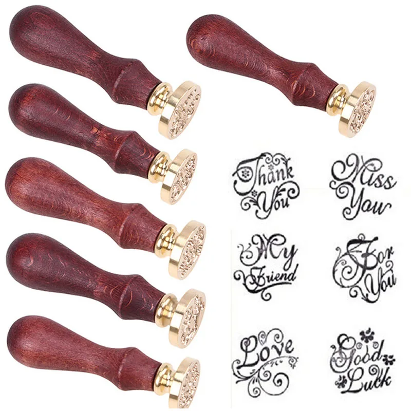 

1pc Retro Flower Sealing Wax Stamp Thank You Love Good Luck Copper Head Wax Seal Stamp DIY Handmade Craft Party Decoration