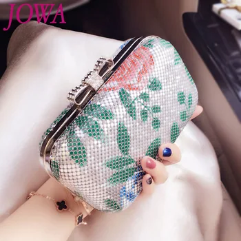 

2019 New Design Fashion Evening Bags Vintage Flower Printing Handbag Wedding Party Bride Packages Night Purses Mini Chain Pocket