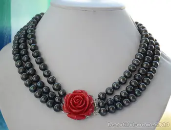 

Z6363 3strands 10mm black round freshwater pearl necklace 19inch