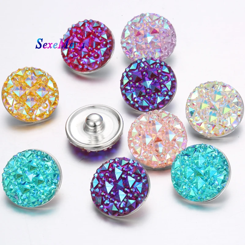 10pcs/lot Wholesale Shinny 18mm Resin Snap Buttons Jewelry fit 18mm 20mm Snap Bracelet Bangle
