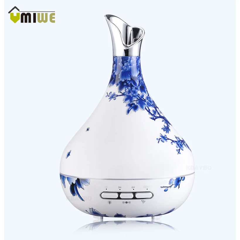 

New Style Vase 300ml Aroma Essential Oil Diffuser Ultrasonic Air Humidifier purifier with Wood Grain LED Lights for Office Desk