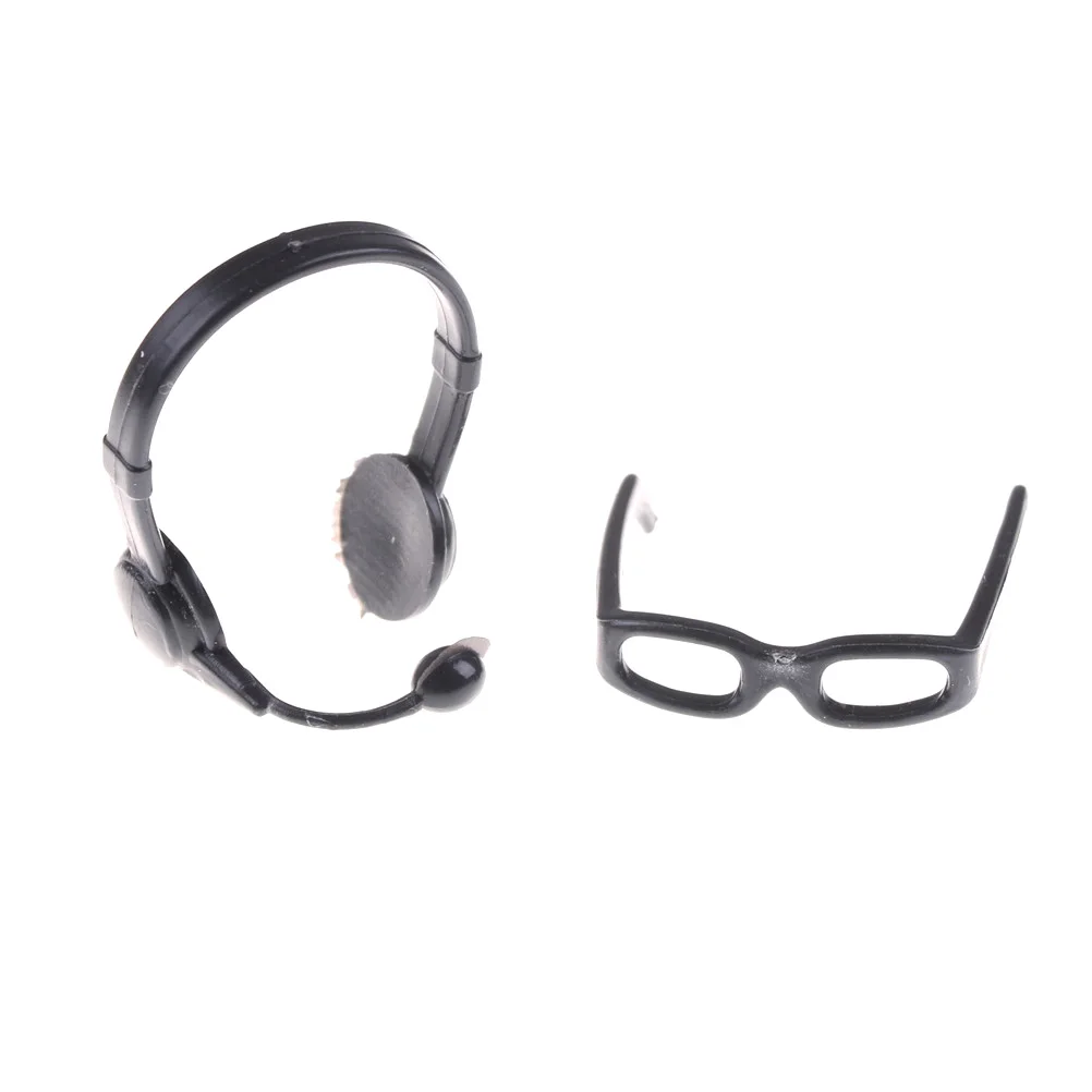 1:12 Black Simulation Glasses Earphone Toys for Children Doll Accessories jf