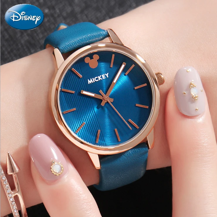 Disney Mickey Mouse Women Watch Inside Genuine Leather Strap Simple Fashion Quartz Watch Disney