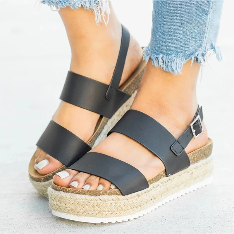 

Women Sandals 2019 New Platform Sandals With Wedges Shoes For Women Summer Chaussures Femme Leather Chunky Heels Sandalias Mujer
