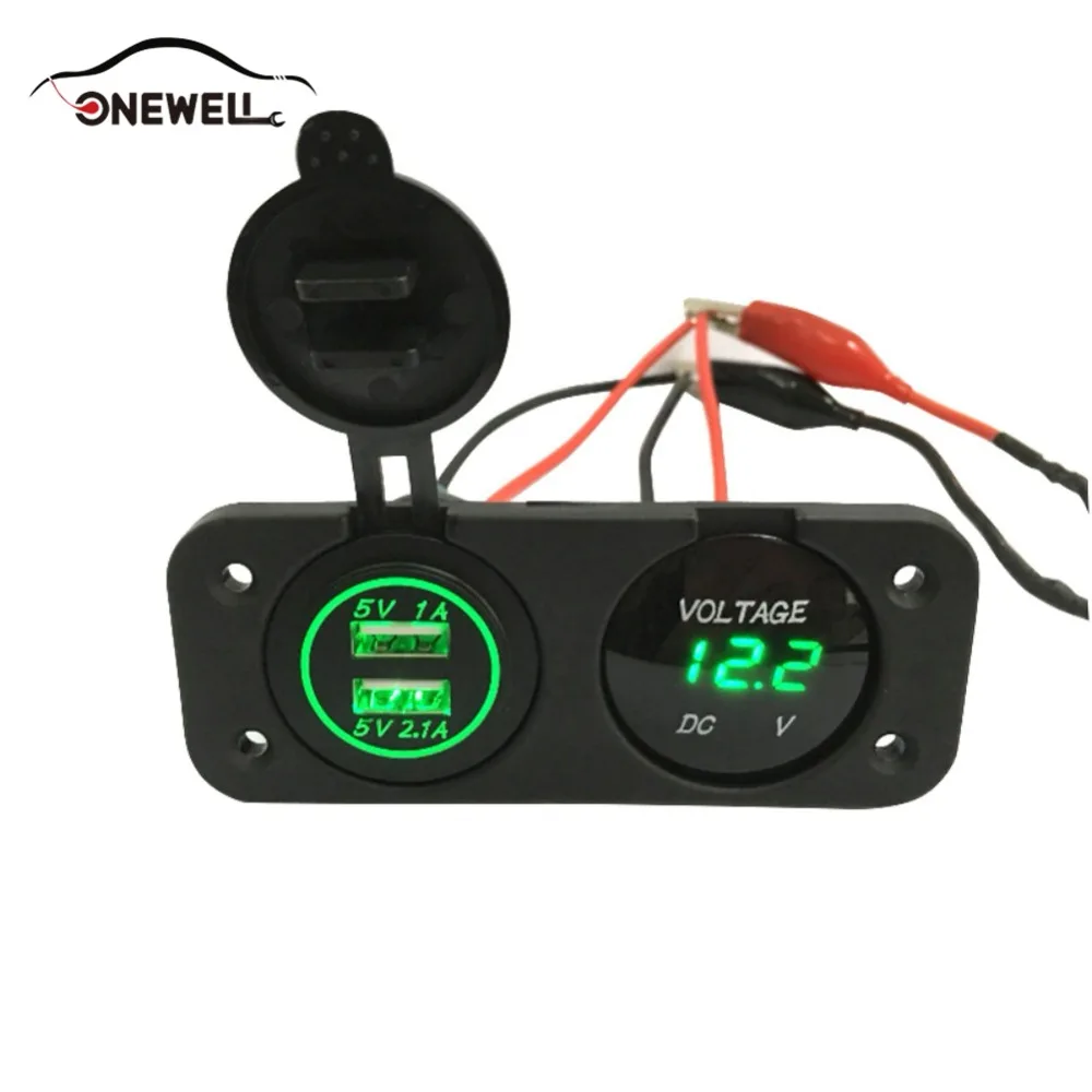 

ONEWELL Interchangeable Dual USB Socket Voltmeter Car Charger LED Digital Display Digital Electric Voltage Meter