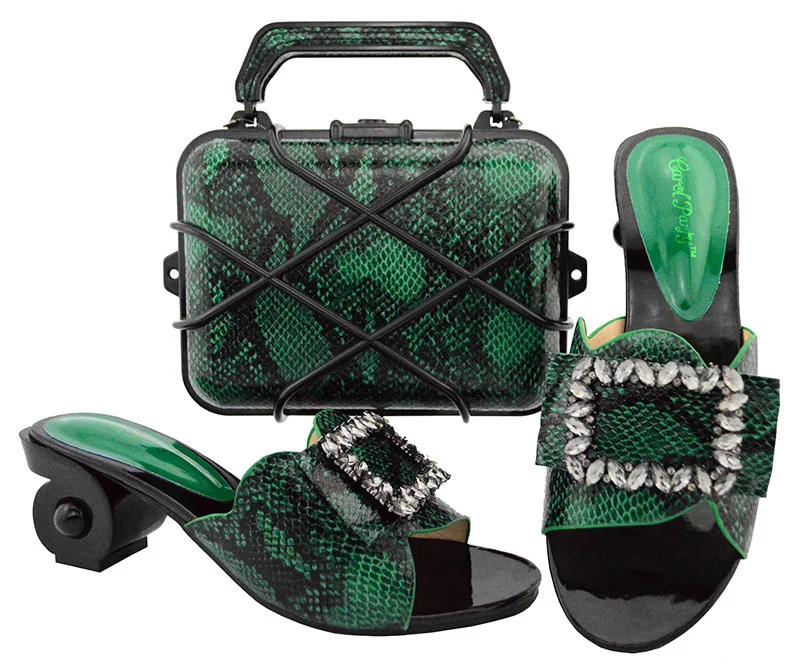 

SB8131-1 Green new arrival italian shoes and bag matching set low heel 2.5 inches with size 38 to 42 shoes slipper clutches
