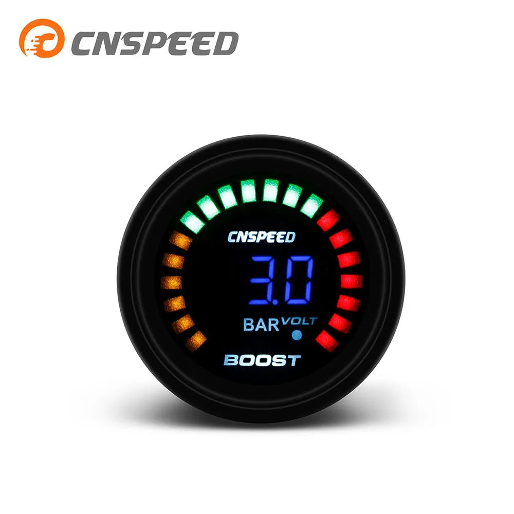 CNSPEED 2"52mm 12V Car Auto Turbo Boost Gauge 1 3 BAR 20LED Car Turbo