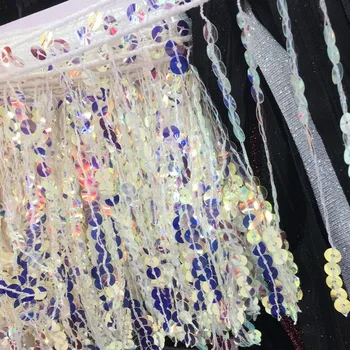 

New! high shine bright starlight clear sequins fringe and chainette fringe for Latin Dance Dress, 15yards/lot