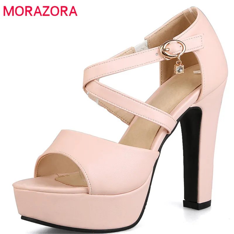 

MORAZORA 2020 new style women sandals sweet pink peep toe summer shoes sexy high heel platform shoes big size 34-43 shoes woman
