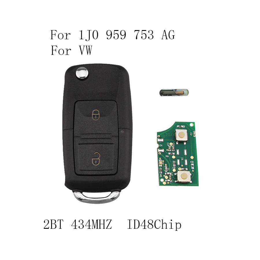 2BT Remote key For vw 1J0959753AG for VW Volkswagen Golf MK4 Polo Transporter T5 Car Key Beetle Bora Passat 434MHz ID48 Chip 2BT Remote key For vw 1J0959753AG for VW Volkswagen Golf MK4 Polo Transporter T5 Car Key Beetle Bora Passat 434MHz ID48 Chip