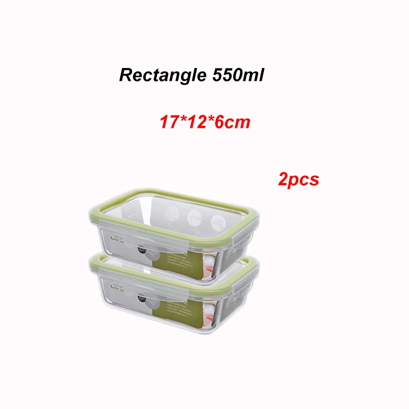 Стеклянный контейнер для завтрака, контейнер для хранения еды, без бисфенола, герметичные крышки - Цвет: 550ML 2PC