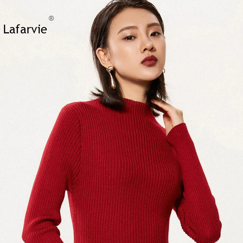 Lafarvie Women Sweater Dress 2019 Autumn Winter Cashmere Blending Half Turtleneck Casual Long Loose Soft Femme Dresses Vestidos