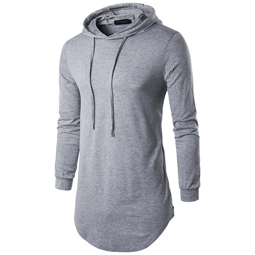 

Men Full Sleeve Hoodies Longline Curve Hem Hooded Solid Side Zip Sweatshirt Male Casual Hip Pop Stweartwear Homme Streetwear