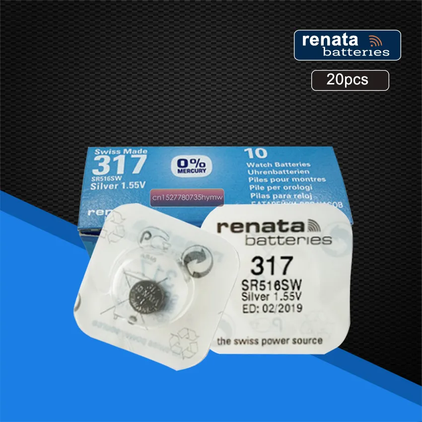 20 упаковок Renata длительный 317 SR516SW SR62 D317 V317 часы батареи оксид серебра батареи