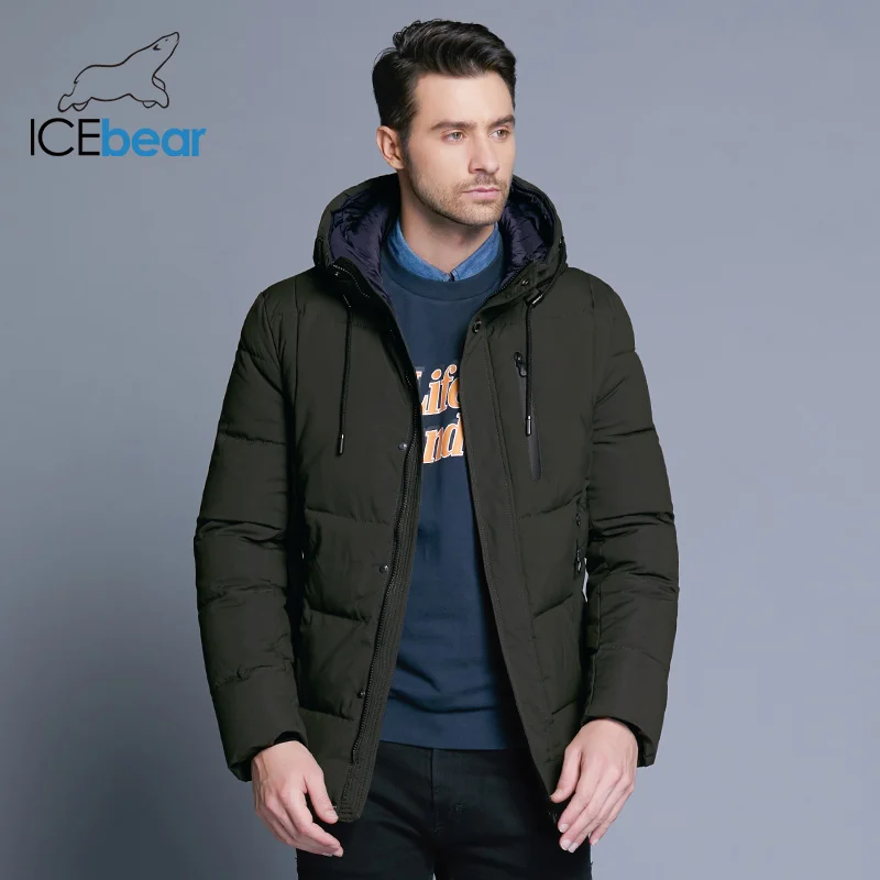 ICEbear 2019 Новая зимняя мужская куртка простое модное пальто с капюшоном вязаный