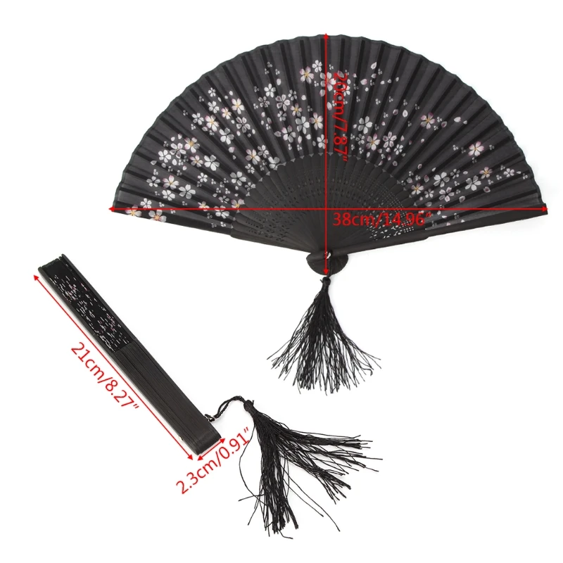 Складной вентилятор, ручной вентилятор, китайский стиль, ручной складной Шелковый Вентилятор для свадебных мероприятий и вечерние принадлежности, черный цвет