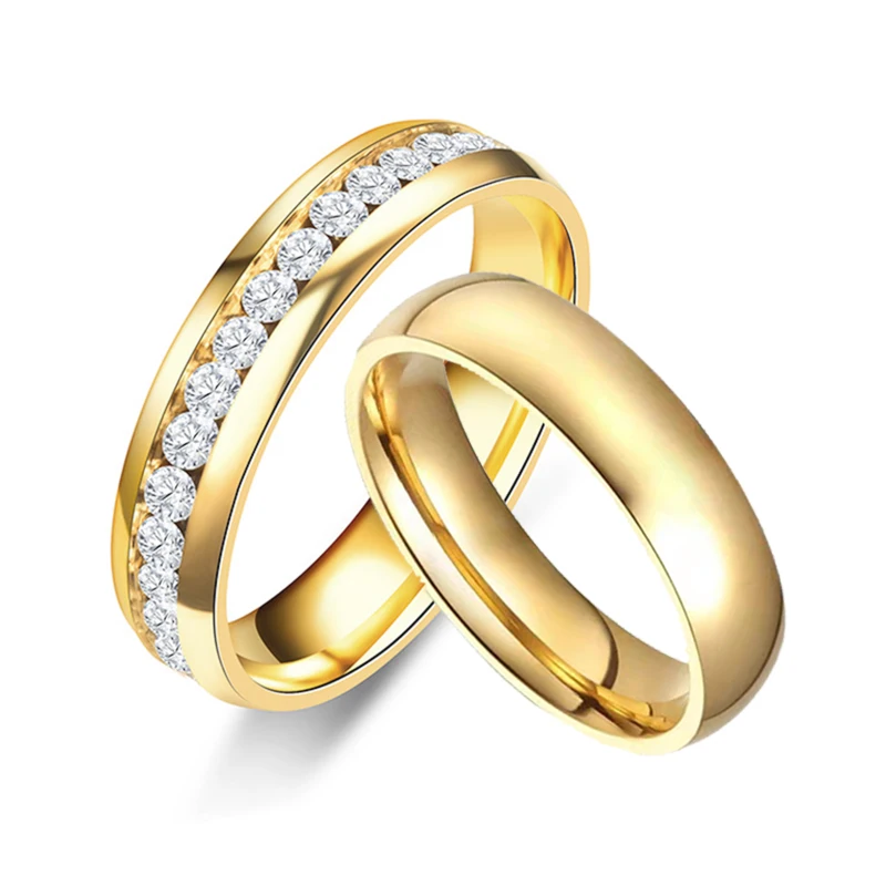Stone Rings Fashion Rings Couple Rings Stainless Steel Rings Finger Rings Metal Rings Fashion Ring Shining Clear White Stones Women Rings 6mm Gold Color Stainless Steel Couple Rings Fashion Jewelry