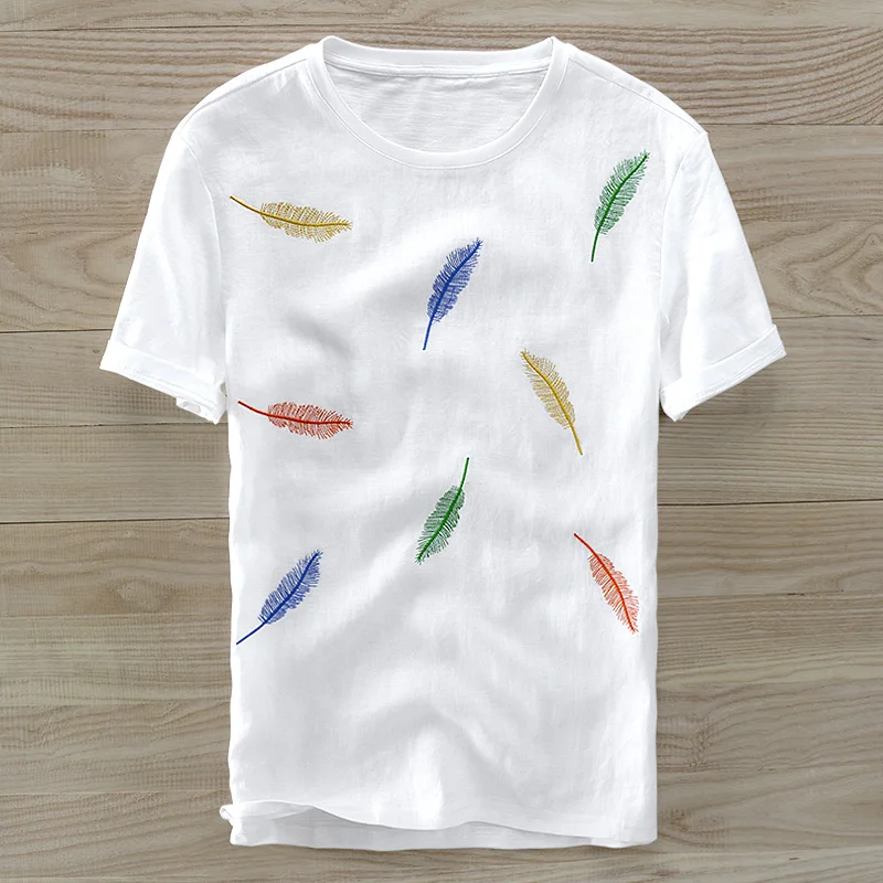 

Brazil style short sleeve white summer t shirt men brand linen men t-shirt embroidery O-neck loose tshirt mens camiseta camisa