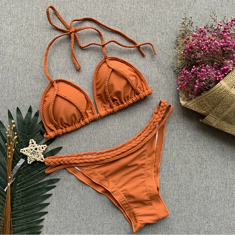 

Bandage Push Up Swimsuit Women Solid Bikini Set Sexy Halter Bikini 2019 Padded Swimwear Female Summer Swimming Suit Bathing Suit