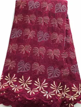 

High Quality Cotton Lace Fabric with Stones African lace Fabrics embroidered Swiss Voile Lace for wedding dress 5yards