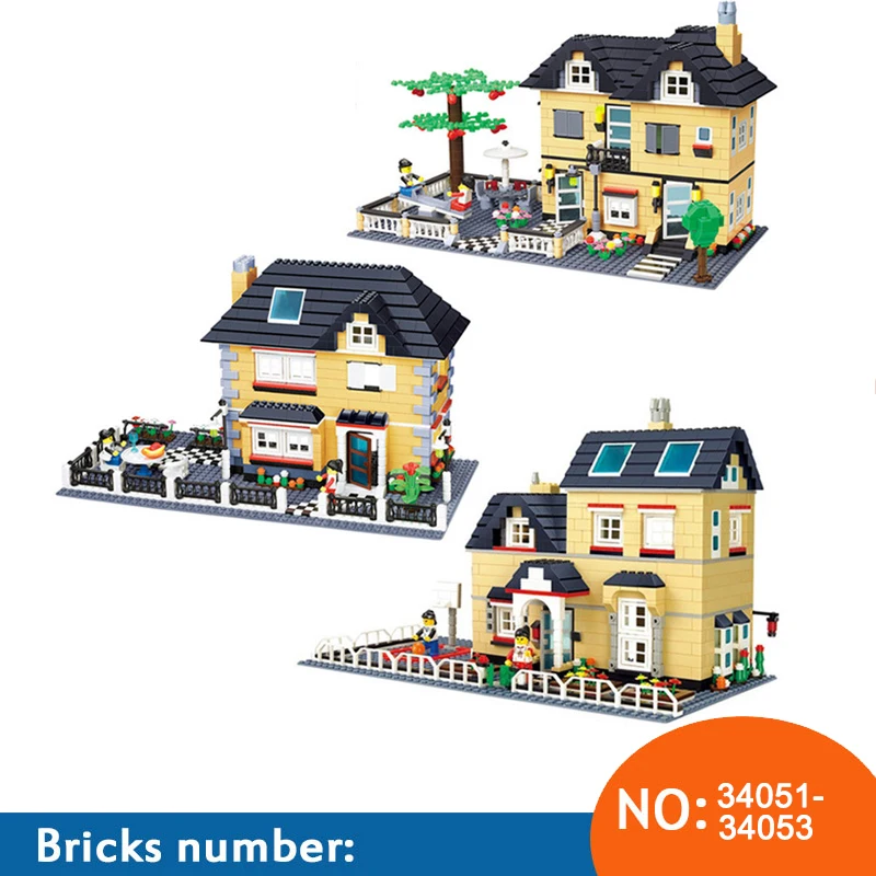 

WANGE 34051 34052 34053 City Villa Garden Building Blocks Sets Doll House Bricks Model Kids gifts Toys For Children