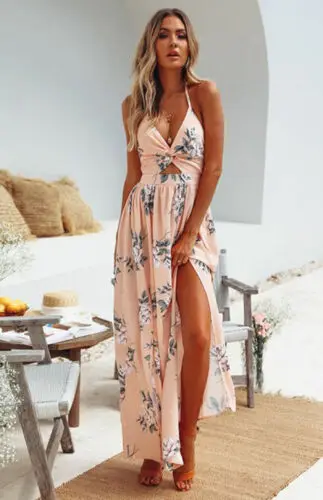 Пляжное платье для отдыха; женское летнее длинное платье с открытой спиной и открытой спиной; пляжное платье; сарафан с цветочным рисунком