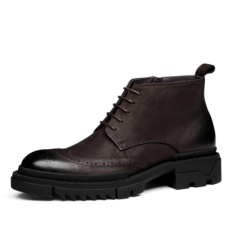 Los Cuero Alta Hombres De Genuino Invierno Moda Piel Zapatos Botas Vaca Martin Retro Encaje 7tqBwU