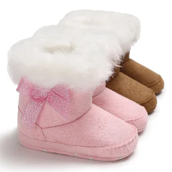 

Newborn baby winter female baby solid color bow super warm snow boots